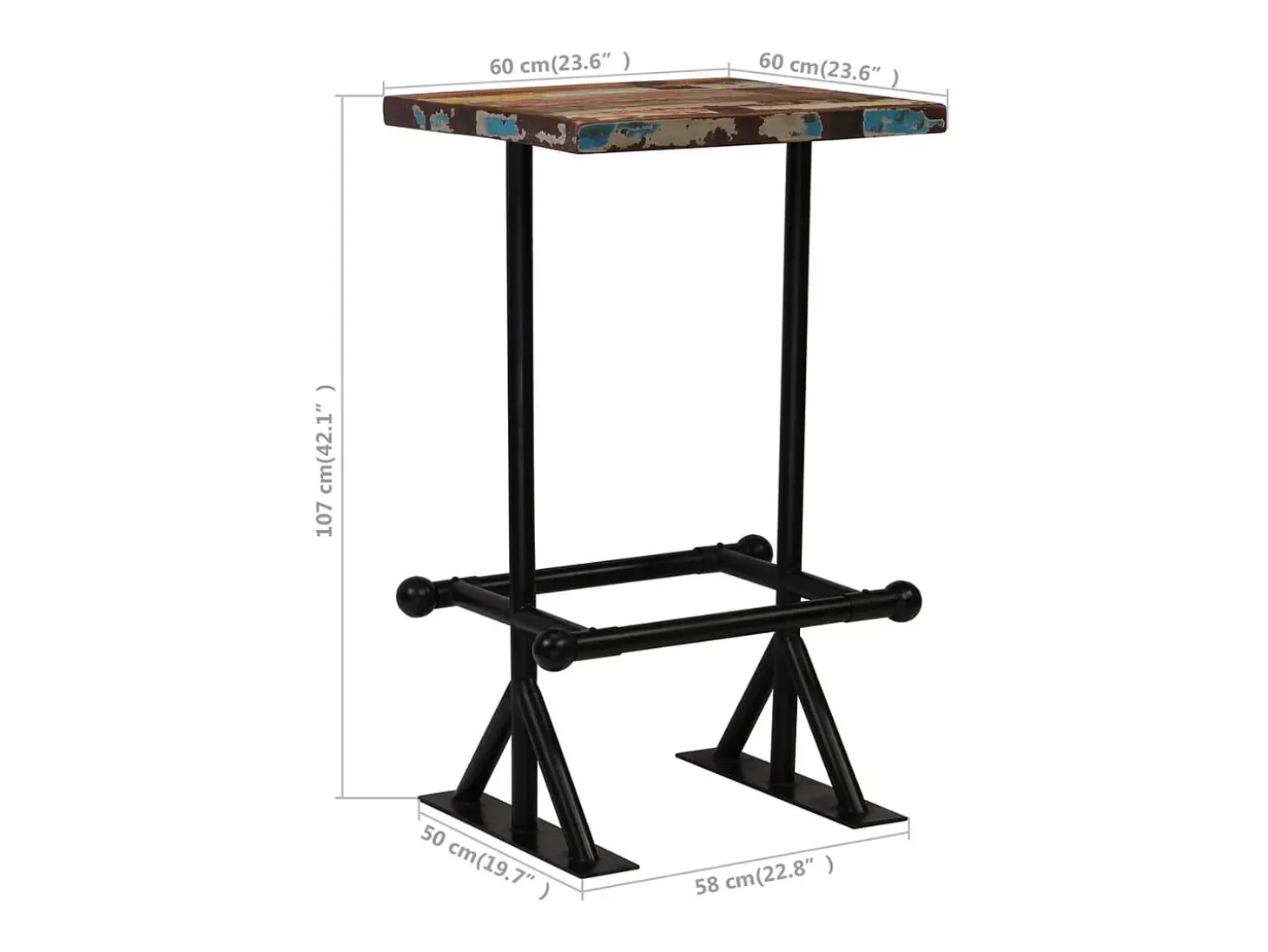 Conjunto de bar 3 pcs madeira recuperada maciça multicor