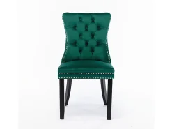 Conjunto de cadeiras de sala de jantar, com pés em madeira e acabamento com tachas, revestimento em veludo, estrutura em madeira maciça, verde