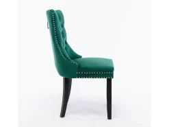 Conjunto de cadeiras de sala de jantar, com pés em madeira e acabamento com tachas, revestimento em veludo, estrutura em madeira maciça, verde