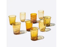 Conjunto de caldeirão Zafferano com 6 copos de cor única - âmbar - vidro soprado à mão, 32 cl - copos artesanais para água e coquetéis