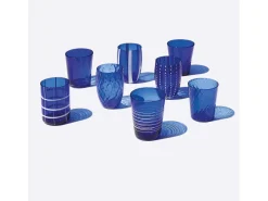 Conjunto de caldeirão Zafferano com 6 copos de cor única - azul - vidro soprado à mão, 32 cl - copos artesanais para água e coquetéis