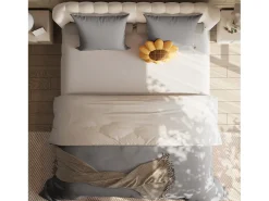 Conjunto de cama de 3 peças, fronha*2 (80 x 80), lençol com elástico (140 x 200) + capa de edredom (140 x 210), cinza escuro + cinza claro, poliéster