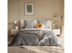 Conjunto de cama de 3 peças, fronha*2 (80 x 80), lençol com elástico (140 x 200) + capa de edredom (140 x 210), cinza escuro + cinza claro, poliéster