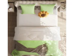 Conjunto de cama de 3 peças, fronha*2 (80 x 80), lençol com elástico (140 x 200) + capa de edredom (140 x 210), verde, poliéster