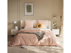 Conjunto de cama de 3 peças, fronha*2 (80 x 80), lençol com elástico (160 x 200) + capa de edredom (155 x 220), branco + rosa, poliéster
