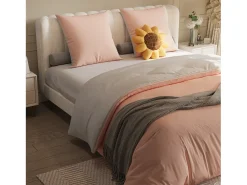 Conjunto de cama de 3 peças, fronha*2 (80 x 80), lençol com elástico (160 x 200) + capa de edredom (155 x 220), branco + rosa, poliéster