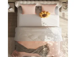 Conjunto de cama de 3 peças, fronha*2 (80 x 80), lençol com elástico (140 x 200) + capa de edredom (140 x 210), branco + rosa, poliéster