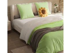 Conjunto de cama de 3 peças, incluindo 2 fronhas (80 x 80 cm), 1 lençol de baixo com elástico (160 x 200 cm) + 1 capa de edredom (155 x 220 cm), verde, poliéster.