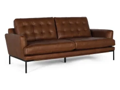 Conjunto de canapés para 3 pessoas em couro estilo vintage com pés de metal.