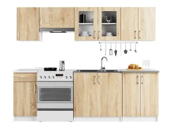 Conjunto de Cozinha com Vitrine Lima 2.4M - Branco / Carvalho Sonoma