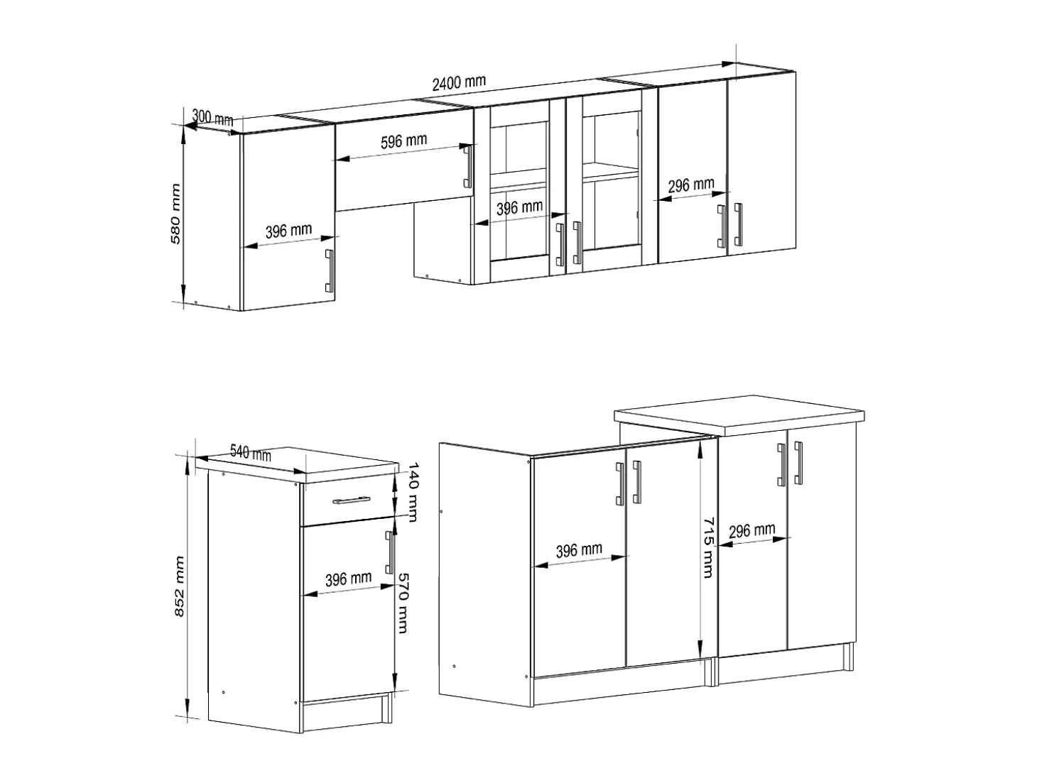 Conjunto de Cozinha com Vitrine Lima 2.4M - Branco / Carvalho Sonoma