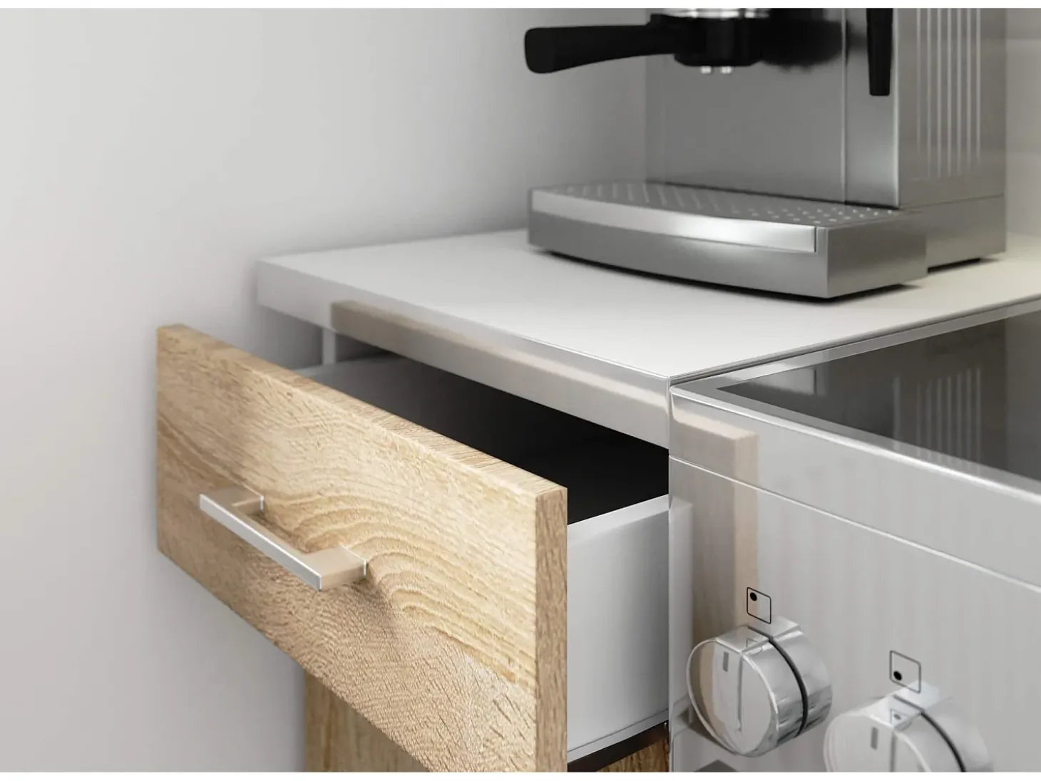 Conjunto de Cozinha com Vitrine Lima 2.4M - Branco / Carvalho Sonoma