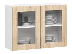 Conjunto de Cozinha com Vitrine Lima 2.4M - Branco / Carvalho Sonoma