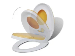 Conjunto de dois assentos e tampas de vaso sanitário plástico branco e amarelo 02_0002959