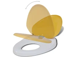 Conjunto de dois assentos e tampas de vaso sanitário plástico branco e amarelo 02_0002959