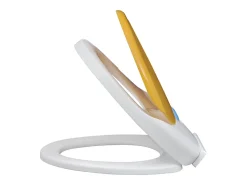 Conjunto de dois assentos e tampas de vaso sanitário plástico branco e amarelo 02_0002959