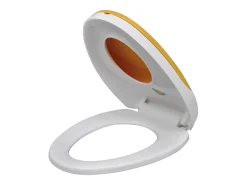 Conjunto de dois assentos e tampas de vaso sanitário plástico branco e amarelo 02_0002959