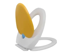 Conjunto de dois assentos e tampas de vaso sanitário plástico branco e amarelo 02_0002959
