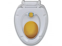 Conjunto de dois assentos e tampas de vaso sanitário plástico branco e amarelo 02_0002959