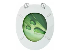 Conjunto de dois assentos sanitários com tampas MDF verde design de gotas de água 02_0002975