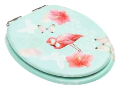 Conjunto de dois assentos sanitários com tampas de fechamento suave em MDF com estampa de flamingo 02_0002979