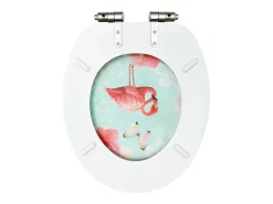 Conjunto de dois assentos sanitários com tampas de fechamento suave em MDF com estampa de flamingo 02_0002979
