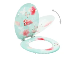Conjunto de dois assentos sanitários com tampas de fechamento suave em MDF com estampa de flamingo 02_0002973