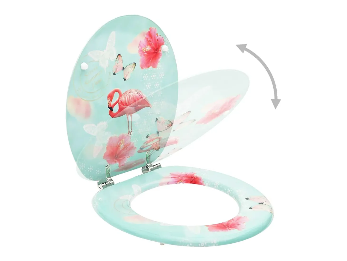 Conjunto de dois assentos sanitários com tampas de fechamento suave em MDF com estampa de flamingo 02_0002973