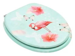 Conjunto de dois assentos sanitários com tampas de fechamento suave em MDF com estampa de flamingo 02_0002973