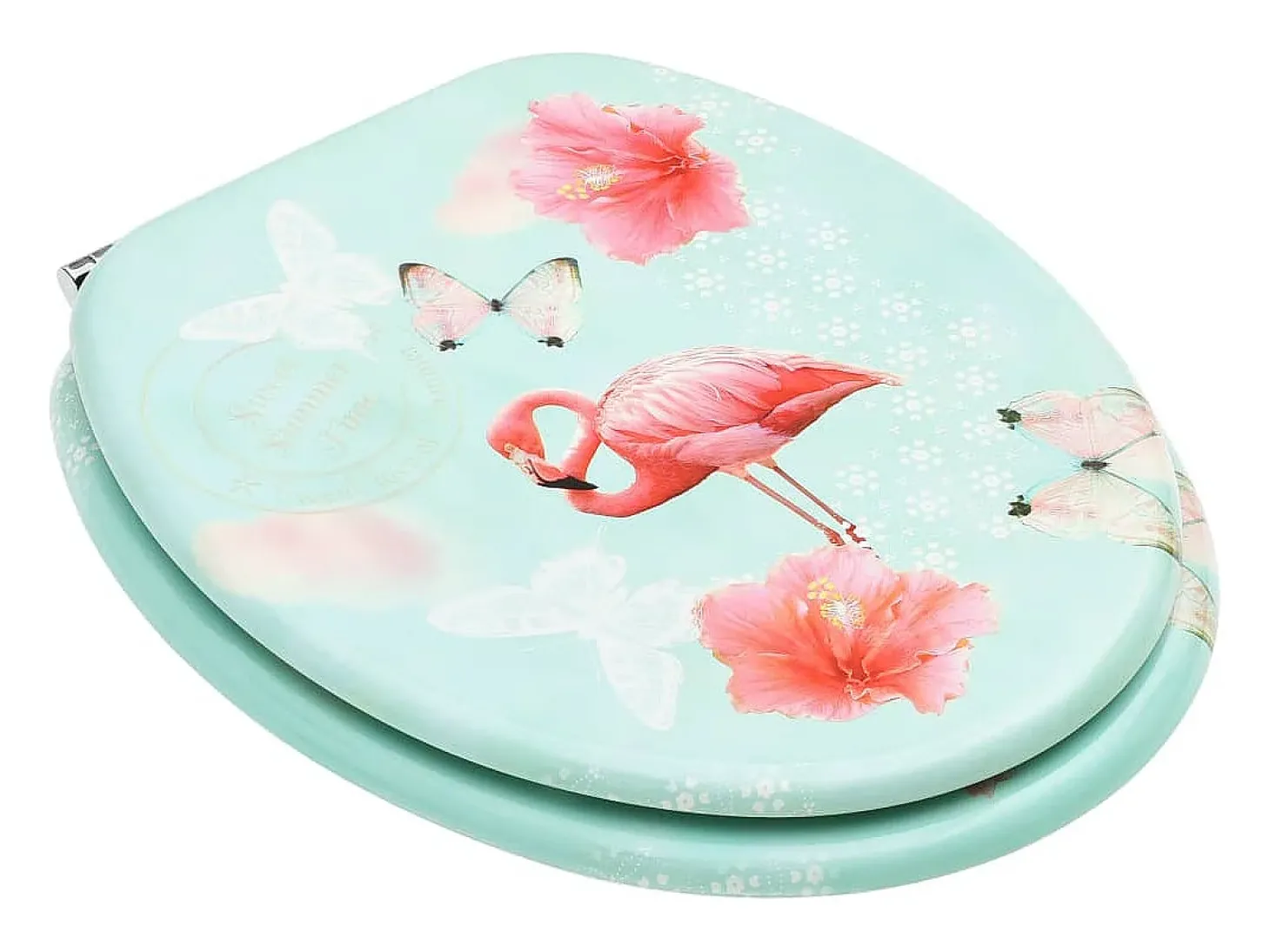 Conjunto de dois assentos sanitários com tampas de fechamento suave em MDF com estampa de flamingo 02_0002973