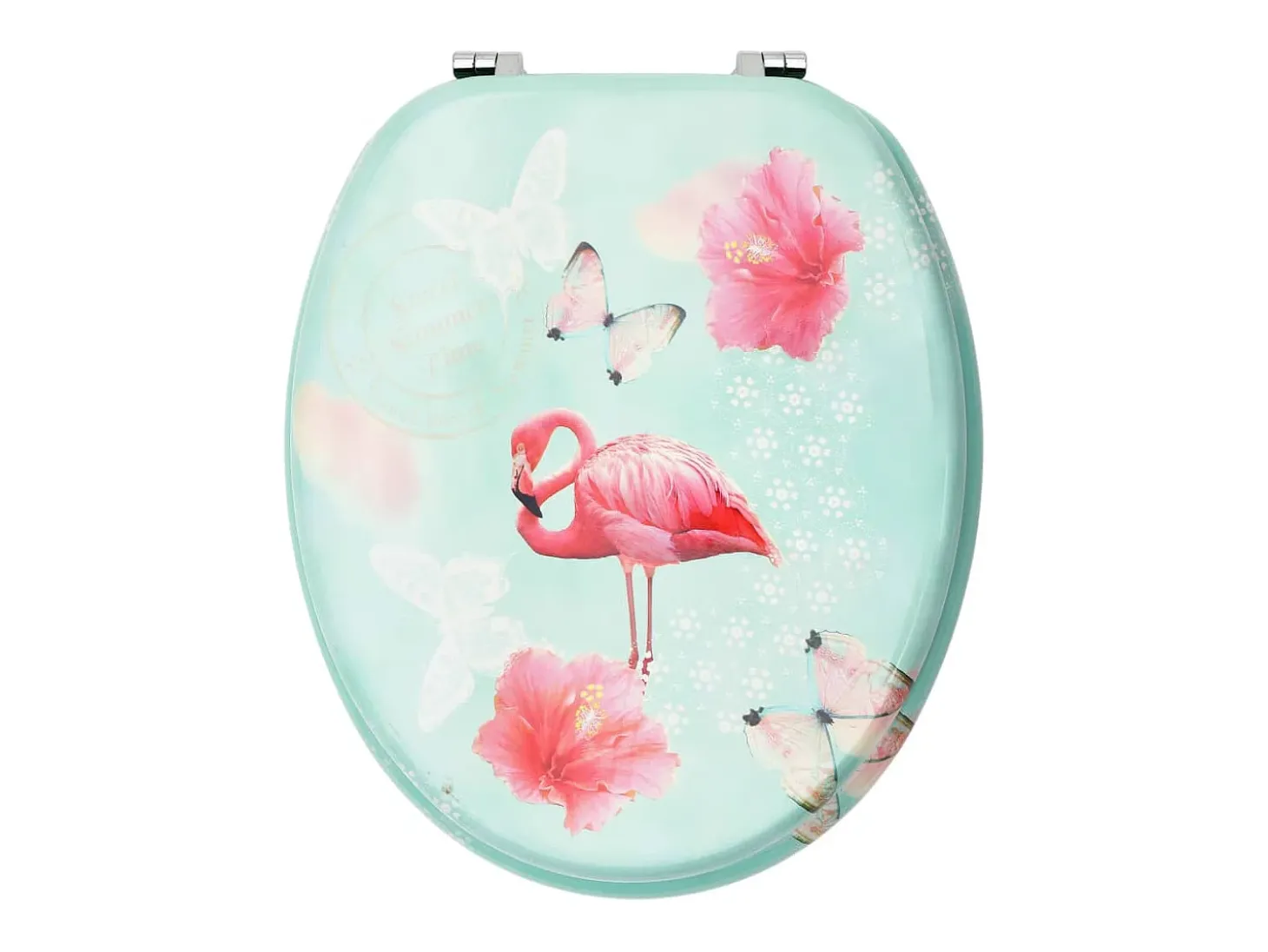 Conjunto de dois assentos sanitários com tampas de fechamento suave em MDF com estampa de flamingo 02_0002973