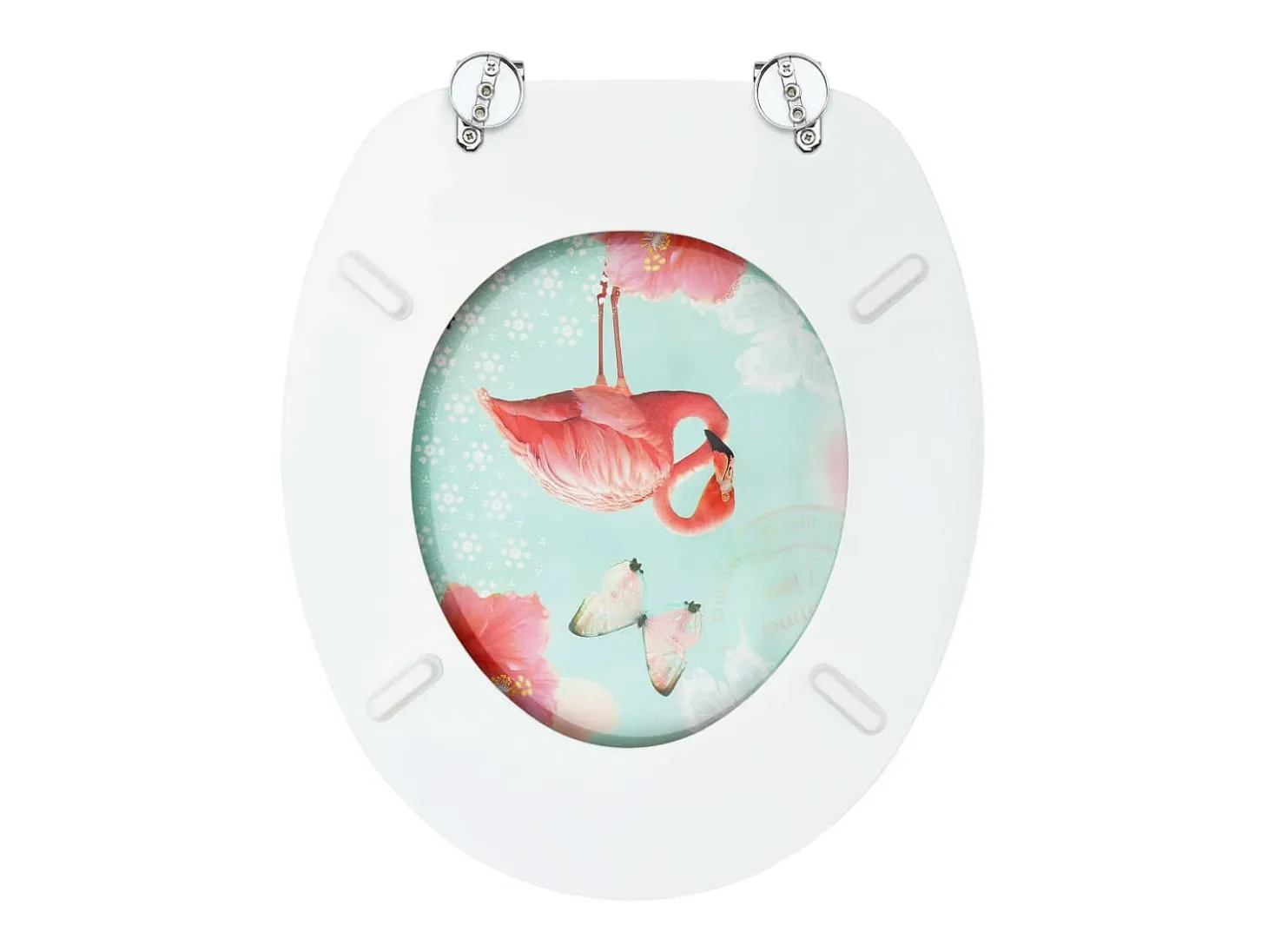 Conjunto de dois assentos sanitários com tampas de fechamento suave em MDF com estampa de flamingo 02_0002973