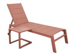 Conjunto de espreguiçadeira e mesa de apoio BARBADOS em textilene terracota - alumínio terracota