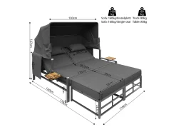 Conjunto de espreguiçadeiras de jardim para 2-4 pessoas, com toldo rebatível, conjunto de sofás de exterior
