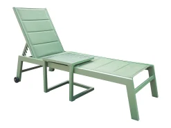 Conjunto de espreguiçadeira e mesa de apoio BARBADOS em textilene verde sálvia - alumínio verde sálvia