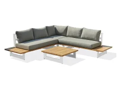 Conjunto de espreguiçadeira de jardim de 5 lugares em alumínio com tampo com efeito de madeira