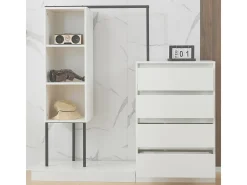 Conjunto de guarda-roupa branco com gavetas, aparador e cabideiro, 140x40x135cm.