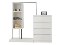 Conjunto de guarda-roupa branco com gavetas, aparador e cabideiro, 140x40x135cm.
