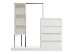Conjunto de guarda-roupa branco com gavetas, aparador e cabideiro, 140x40x135cm.