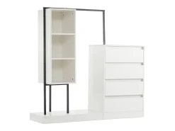 Conjunto de guarda-roupa branco com gavetas, aparador e cabideiro, 140x40x135cm.