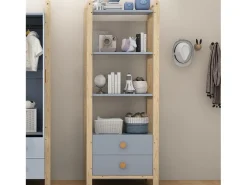 Conjunto de guarda-roupa combinado - guarda-roupa + prateleira - com varão + gavetas - MDF - azul