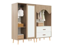 Conjunto de guarda-roupa infantil - 80(160) x 46 x 141,5 cm - com portas de correr + 2 gavetas - MDF - natural