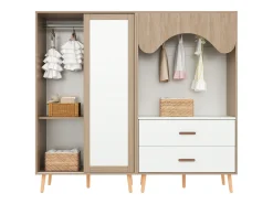 Conjunto de guarda-roupa infantil - 80(160) x 46 x 141,5 cm - com portas de correr + 2 gavetas - MDF - natural