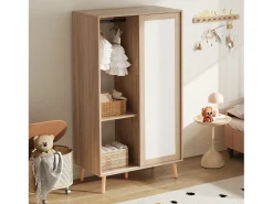 Conjunto de guarda-roupa infantil - 80(160) x 46 x 141,5 cm - com portas de correr + 2 gavetas - MDF - natural