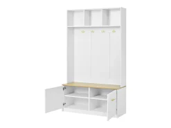 Conjunto de guarda-roupa/armário - 105 x 40 x 180 cm - com banco + espaço de armazenamento aberto + 2 portas + 4 ganchos - MDF + aglomerado - branco