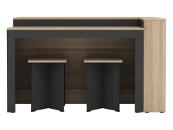 Conjunto de ilha de cozinha + 2 banquetas - Preto e Natural Claro - NUSICE