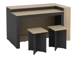 Conjunto de ilha de cozinha + 2 banquetas - Preto e Natural Claro - NUSICE