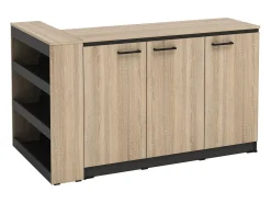Conjunto de ilha de cozinha + 2 banquetas - Preto e Natural Claro - NUSICE