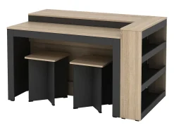 Conjunto de ilha de cozinha + 2 banquetas - Preto e Natural Claro - NUSICE