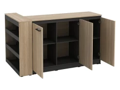 Conjunto de ilha de cozinha + 2 banquetas - Preto e Natural Claro - NUSICE